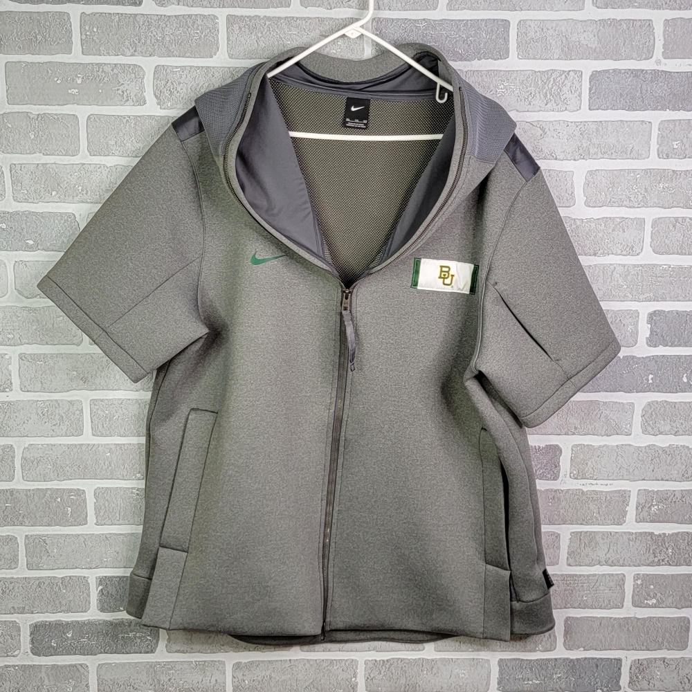 Nike Men’s Gray Short-Sleeve Full-Zip Hoodie with Baylor Logo